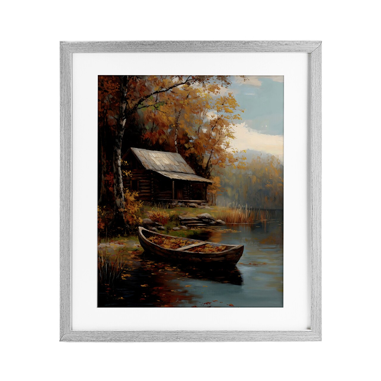 Stupell Industries Autumn Cabin Canoe with Leaves Framed Print Under Glass, design by Arlington Prints